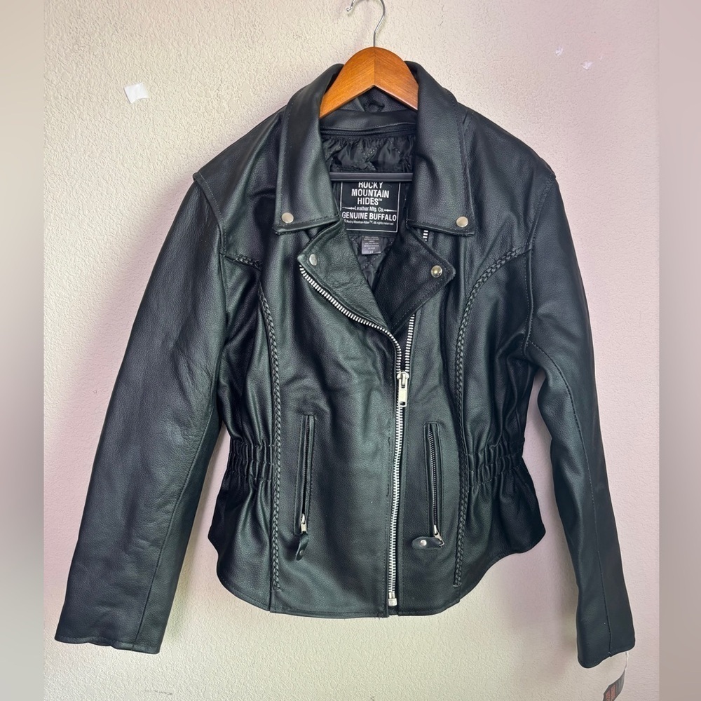 NWT Rocky Mountain Hides Genuine Buffalo Leather Braided Motorcycle Jacket 2X
